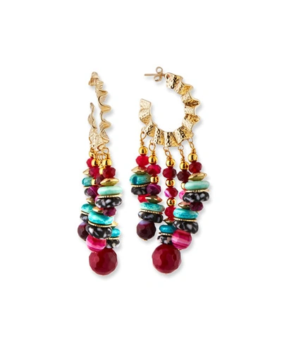 Akola Wavy Hoop & Mixed Bead Earrings, Multi