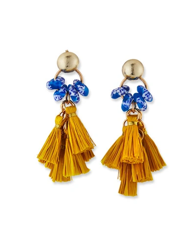 Akola Glass & Raffia Tassel Earrings