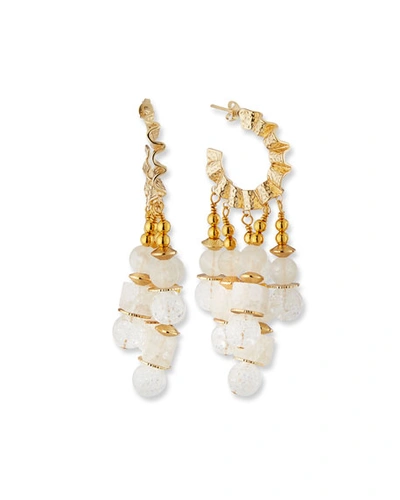 Akola Wavy Hoop & Crackle Quartz Earrings, White