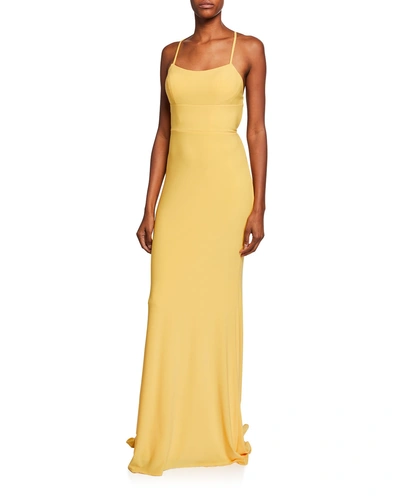 Faviana Square-neck Sleeveless Strappy-back Column Gown In Yellow