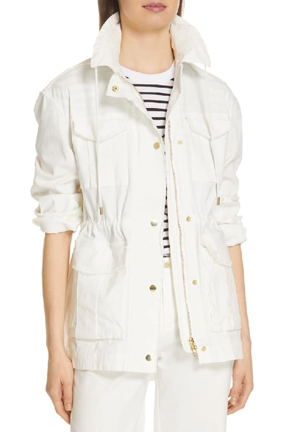 Atm Anthony Thomas Melillo Frayed Zip-front Field Jacket W/ Stowaway Hood In White