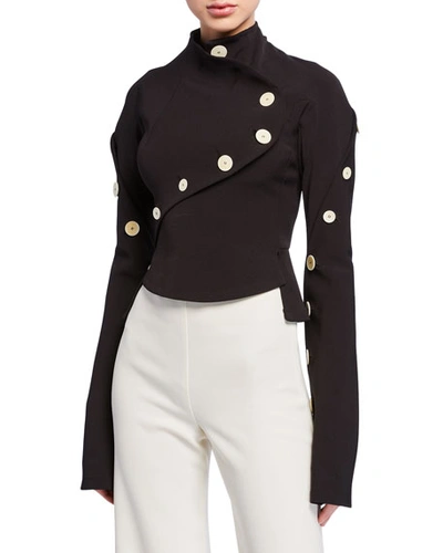 A.w.a.k.e. High-neck Long-sleeve Top With Buttons In Black