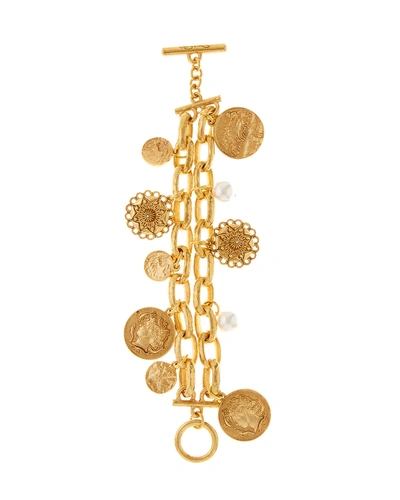Oscar De La Renta Double-chain Charm Bracelet In Gold