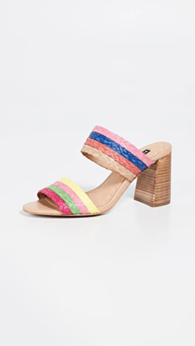 Alice And Olivia Leeda Rainbow Raffia Block Heel Mules In Multi