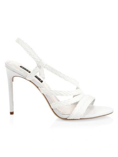 Alice And Olivia Fanniey Raffia & Leather Slingback Sandals In White