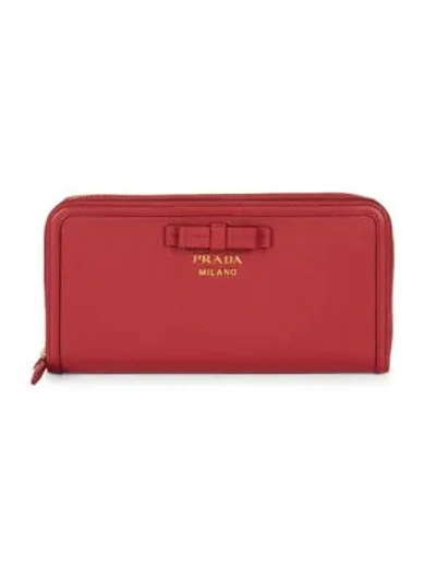 Prada Bow Detail Continental Leather Wallet In Red