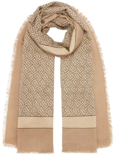 Burberry Monogram Print Lightweight Cashmere Scarf In Neutrals