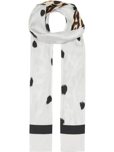 Burberry Women's Animal Print Silk Skinny Scarf In White