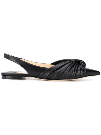 Jimmy Choo Annabelle Knot-front Leather Slingback Flats In Black