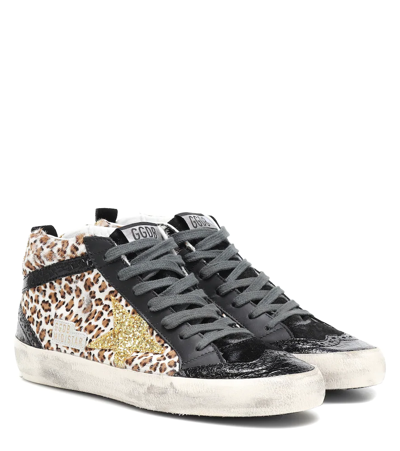 Golden Goose Mid Star Mid-top Leather And Calf-hair Trainers In Neutrals