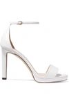 Jimmy Choo Misty 100 Leather Platform Sandals In White Leather