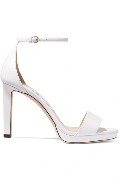 Jimmy Choo Misty 100 Leather Platform Sandals In White Leather