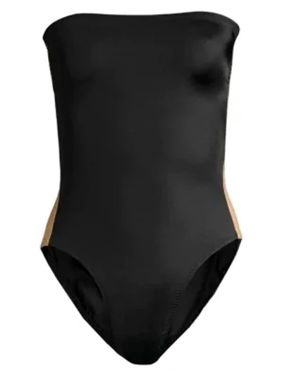 Norma Kamali Side Stripe Strapless One-piece Swimsuit In Black Nude