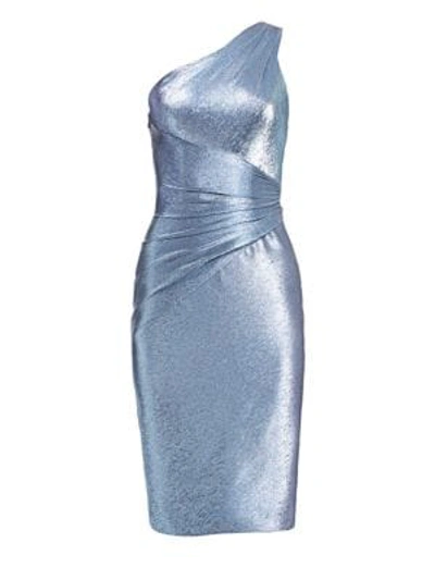 Theia One-shoulder Metallic Cocktail Dress In Hydrangea