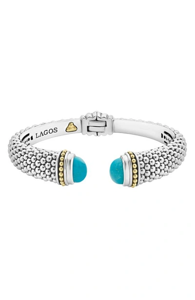 Lagos 18k Yellow Gold & Sterling Silver Caviar Color Cuff With Turquoise