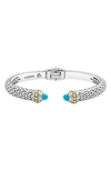 Lagos 18k Yellow Gold & Sterling Silver Caviar Color Cuff With Turquoise In Blue/silver