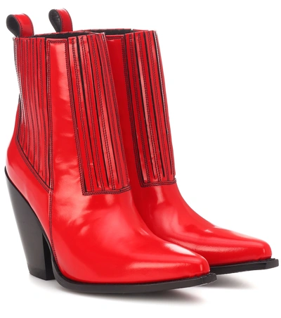 Valentino Garavani Texan Leather Ankle Boots In Red