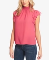 1.state Flutter Sleeve Smocked Neck Blouse In Coral Poppy