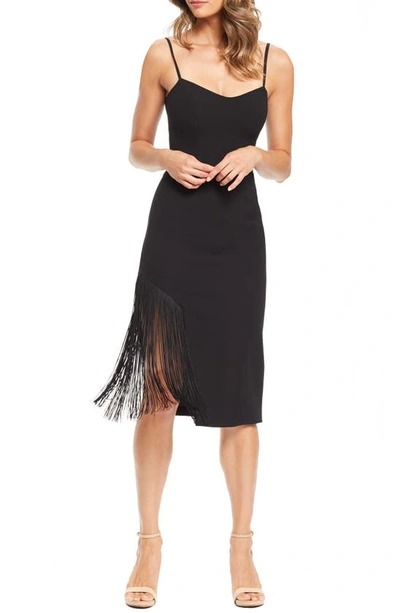 Dress The Population Rory Fringe Detail Sheath Dress In Black