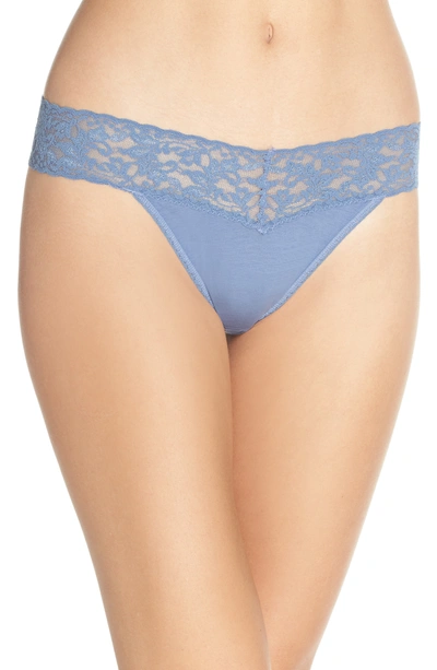 Hanky Panky Cotton With A Conscience Original-rise Thong In Washed Indigo