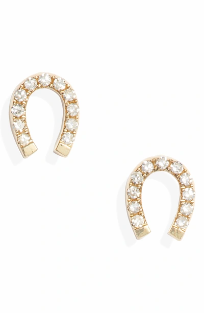 Ef Collection Diamond Mini Horseshoe Stud Earrings In Yellow Gold/ Diamond