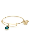 Alex And Ani Color Code Adjustable Wire Bangle In May - Emerald/ Gold