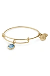 Alex And Ani Color Code Adjustable Wire Bangle In March - Aquamarine/ Gold