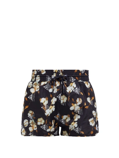 Off-white Floral-print Technical Shorts In Nero