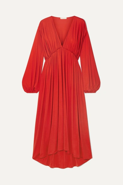 The Row Sasha Gathered Satin-jersey Midi Dress In Red