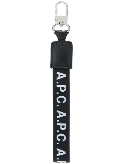 A.p.c. Leather-trimmed Logo-jacquard Webbing Key Fob In Black