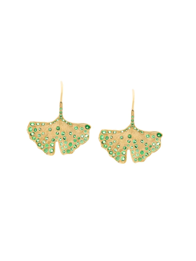 Aurelie Bidermann 18kt Yellow Gold Ginkgo Tsavorite Earrings