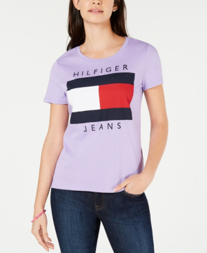 Shoulder surgery tommy hilfiger cotton embroidered logo t shirt for juniors