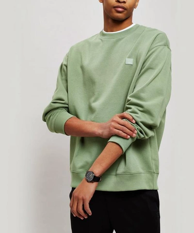 Acne Studios Face Oversized Cotton Sweater In Dusty Green