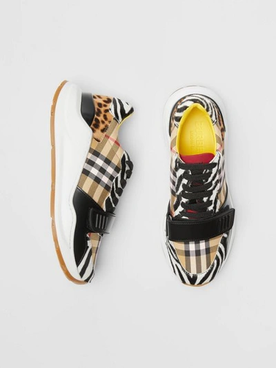 Burberry Animal Print And Vintage Check Sneakers In Antique Yellow