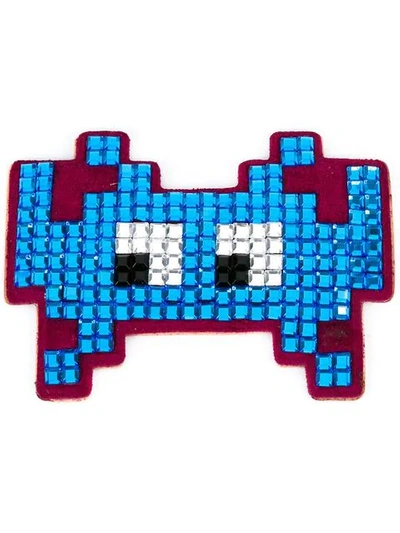 Anya Hindmarch Embellished Suede Mini Space Invaders Sticker In Blue