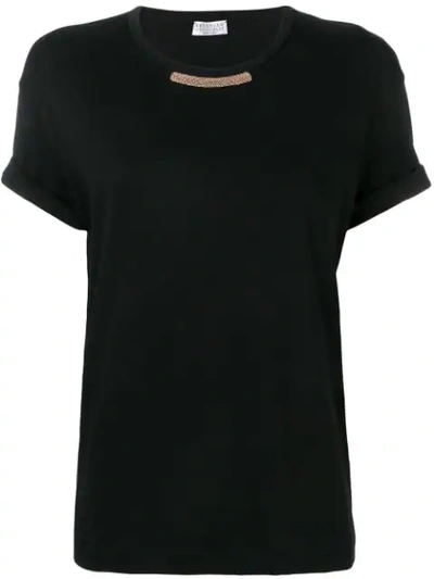 Brunello Cucinelli Embellished Neck T In Black