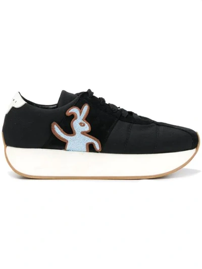 Marni Wedge Rabbit Sneakers In Black