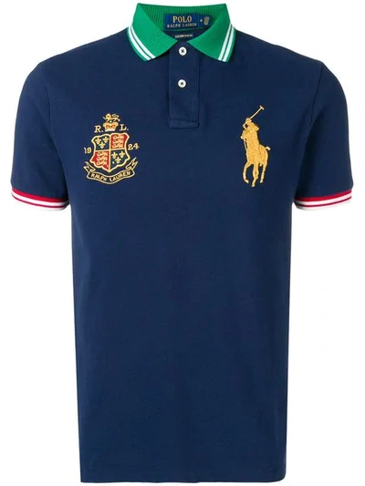 Polo Ralph Lauren Crest-embellished Polo Shirt In Blue