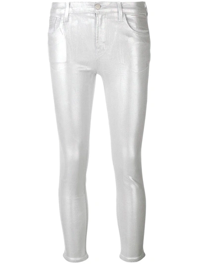 J Brand Metallic Skinny-fit Trousers In Silver