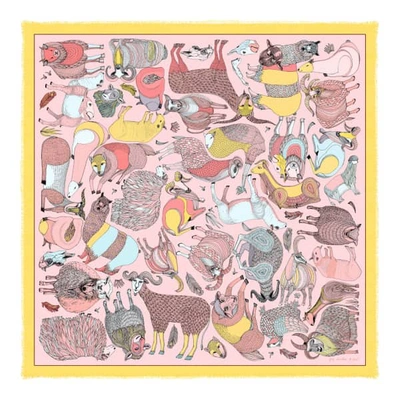 Pig, Chicken & Cow Cashmere Silk A Wild Sheep Chase Pink Scarf