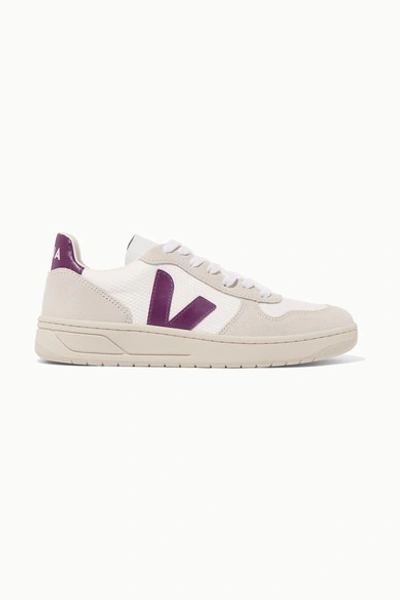 Veja V-10 Rubber And Leather-trimmed Mesh And Suede Sneakers In White