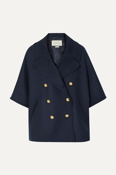 Gucci Cape-effect Double-breasted Wool-blend Felt Coat In 4440 Ink