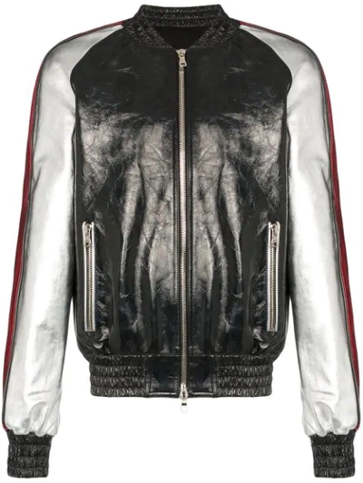 Balmain Men's Metallic Leather Bomber Jacket In L011 Black