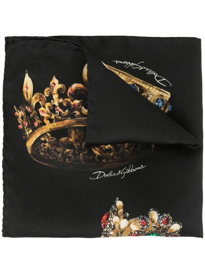Dolce & Gabbana Crown Print Scarf In Black