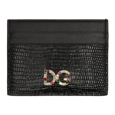 Dolce & Gabbana Dolce And Gabbana Black Snake Crystal Logo Card Holder In 80999 Black