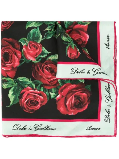 Dolce & Gabbana Rose Print Scarf In Black