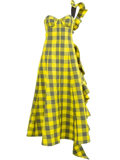 Natasha Zinko One-shoulder Bustier Check Dress In Yellow