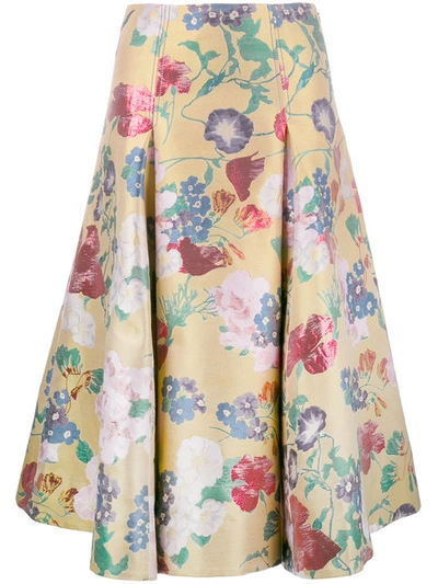 Valentino Floral-brocade Pleated Silk-blend Skirt In Golden-yellow