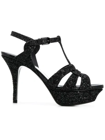 Saint Laurent Glitter Tribute Sandals In Black