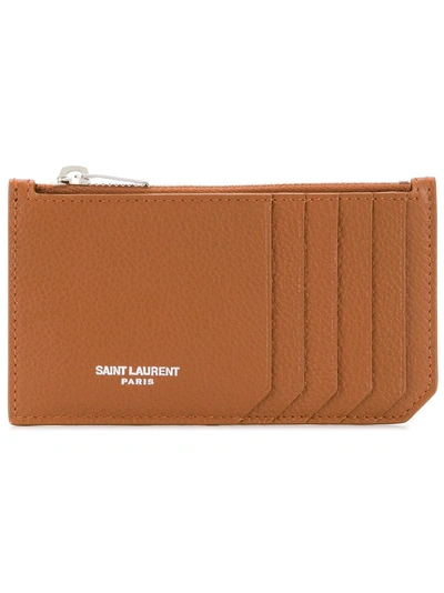 Saint Laurent Fragment Zipped Card Case - Brown